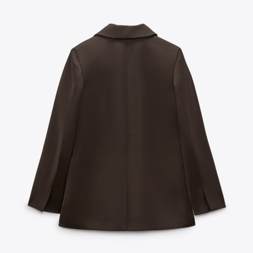 ZARA Satin Effect Blazer Brown Size L - Picture 11 of 15